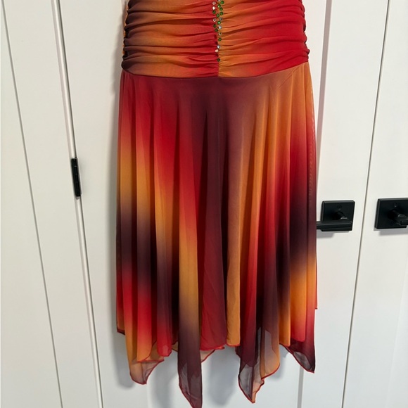 Y2k Elegant Sunset Ombre Midi Prom Dress With Sweetheart Neckline Size Medium - Picture 8 of 16